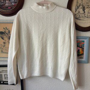 Vintage Cream Mockneck Cable Knit Sweater